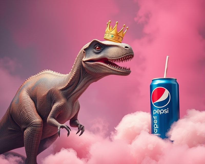 dinosaur, cone, cotton candy, pepsi, crown